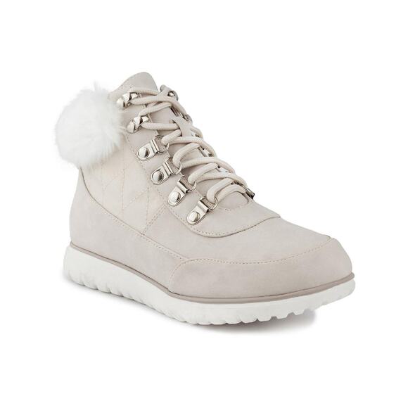 Karen Scott Shoes - Karen Scott Wmn Faux Fur Cuff Hiker Ankle Booties Wanona Size US 7M Winter White